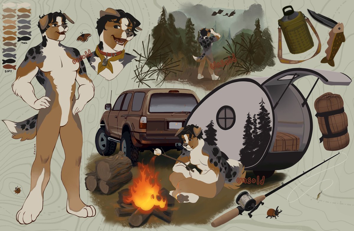 roximaaa's tweet photo. ⛺️Dunker hound camper adopt! He likes to hike and fish and takes photos of his adventures 
#furryart https://t.co/fhQHYk3Y4f