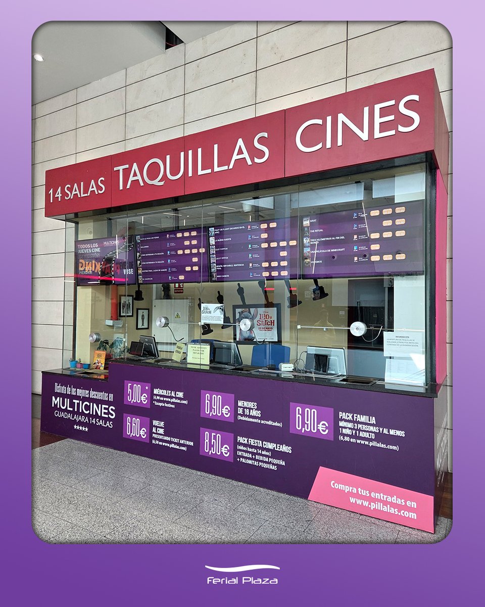 ¡Ahora el Día del Espectador es por partida doble! 🎬
Lunes y miércoles: 5 € en taquilla / 4,90 € en la app 

Más cine, más ahorro, más razones para venir a Ferial Plaza 🍿

#CineFerialPlaza #LunesDePelícula #Guadalajara