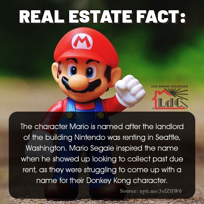 The character Mario is named after the landlord of the building Nintendo was renting in Seattle, Washington.

#CuriousRealEstate
#DidYouKnow
#DidYouKnowRealEstate
#DiscoveringRealEstate
#FascinatingRealEstate
#HiddenFactsOfProperty
#RealEstate
#RealEstateTrivia