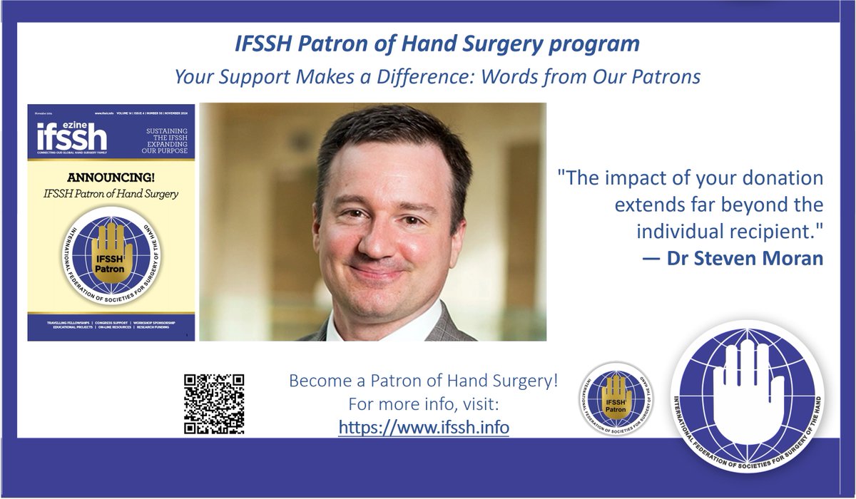 IFSSHand's tweet image. Join Dr Moran in supporting the IFSSH Patron of Hand Surgery Fund — helping surgeons access life-changing educational opportunities, build global connections, and improve patient care. Every contribution creates a ripple effect. Donate now: ifssh.info/hand_surgery_d…! #HandSurgery