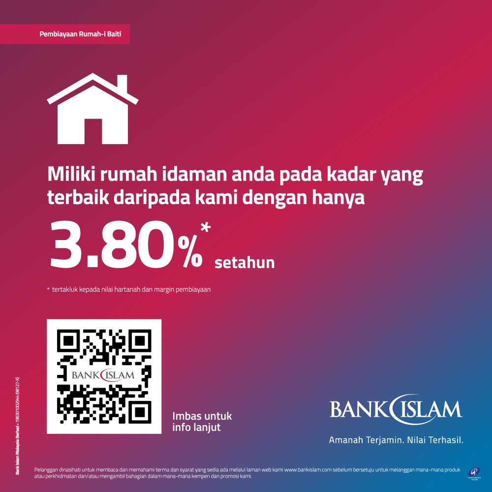 rizalrosly's tweet photo. Antara kadar terbaik di pasaran. Pembiayaan perumahan Bank Islam. https://t.co/7WW3jsQuEy