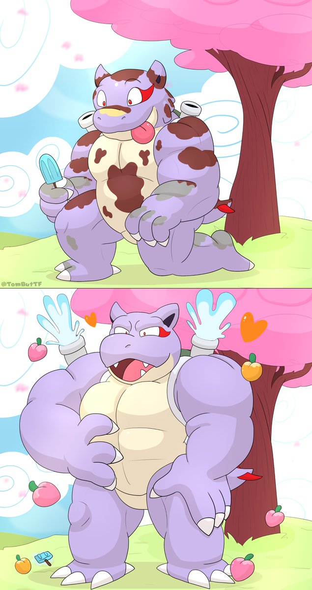 Before summer arrived, Tate had been on a transformation journey for nearly a year and now needed a vacation. He relaxed under the cherry blossom tree with sea salt ice cream until he noticed something strange happening, which transformed him into a shiny #Blastoise. 🎨@/TomButTF