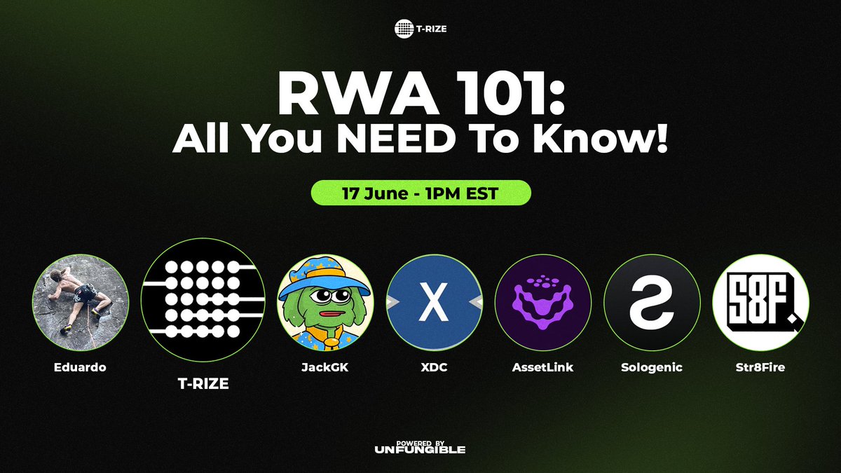 🎙️Upcoming X Space: RWA 101 – All You Need to Know
Join us this Tuesday, June 17, for a live conversation on the fundamentals, use cases, and future of real-world assets onchain.

📍Set your reminder: x.com/i/spaces/1ZkKz…
🎙 Featuring our CTO Eduardo Furtado (<a href="/EduardoFuture/">Eduardo From The Future</a>)