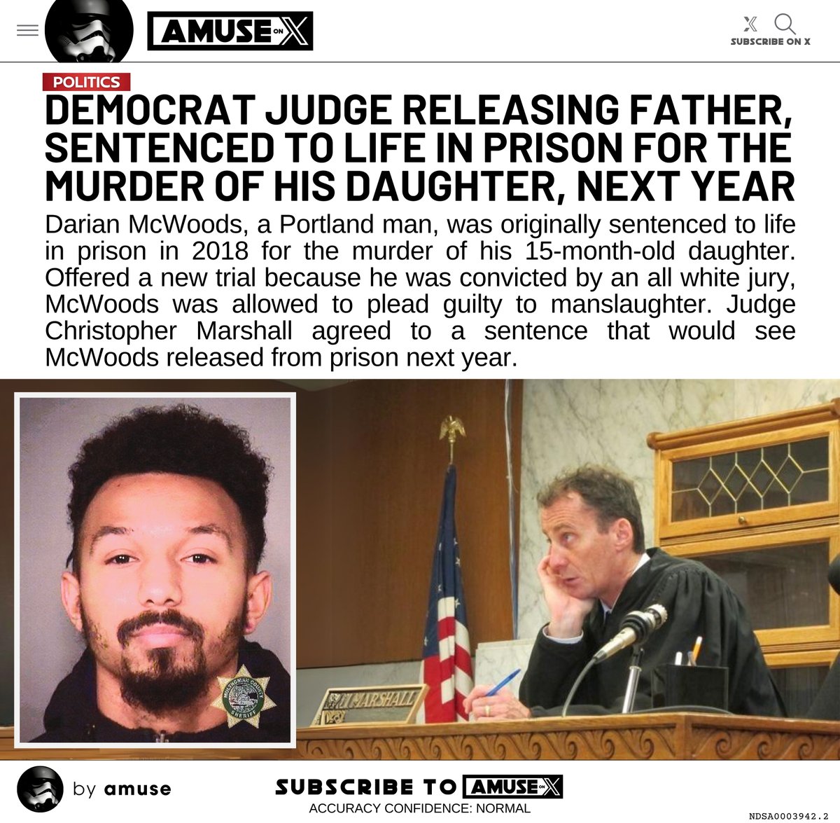 LAWFARE: Portland man killed his daughter and was sentenced to life in prison. He appealed claiming he didn't receive a fair trial because there were no black people on his jury. Instead of going to trial he admitted guilt and a Democrat judge agreed to release him from prison