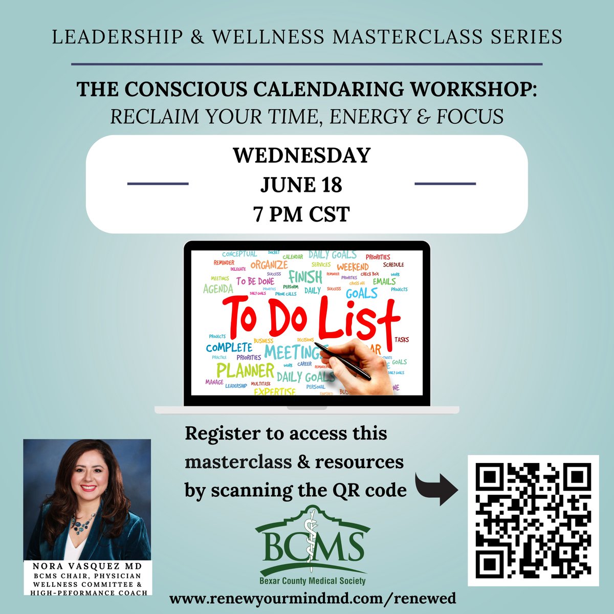 Join Dr. Nora Vasquez for a life-changing workshop, so you can design real work-life harmony and feel in control of your week!

🔗 Save your spot here: renewyourmindmd.com/renewed