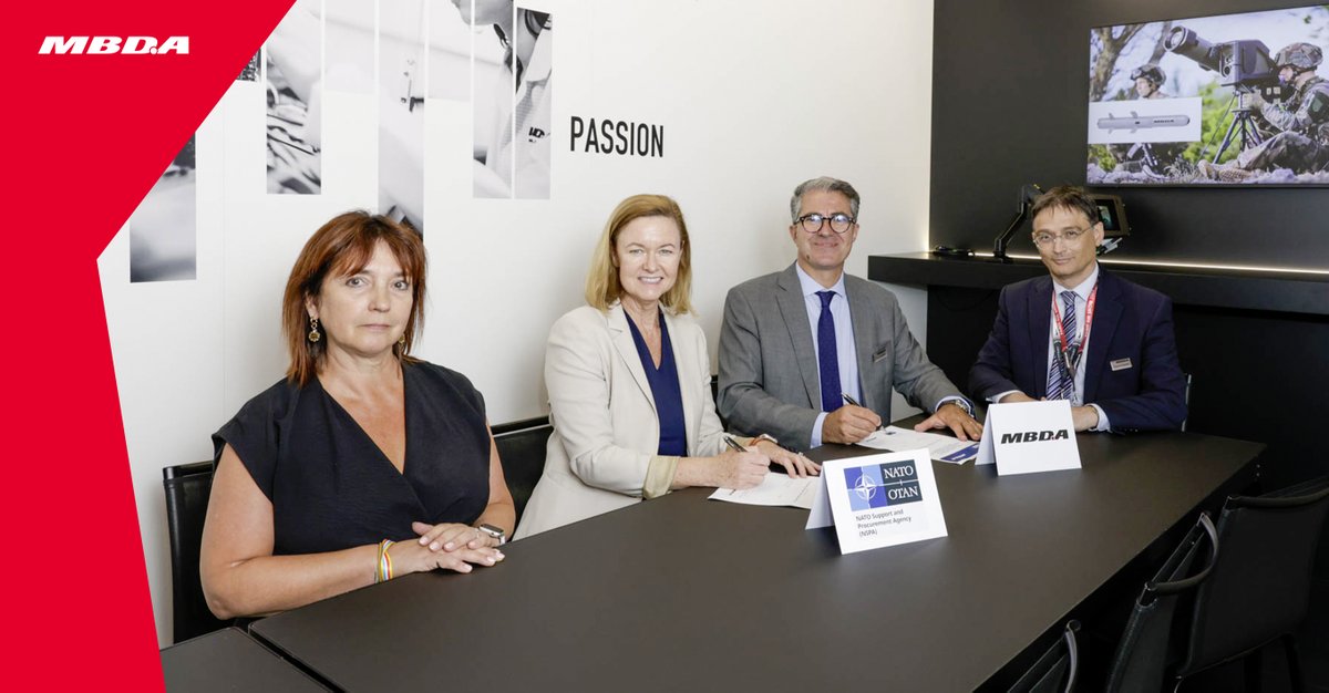 MBDAGroup's tweet photo. 🤝 @NSPA_NATO and MBDA signed an Outline Agreement at the 2025 @salondubourget to support the #AKERONMP system — the only 5th-gen multi-role medium-range missile.
A key step in strengthening #NATO Allies’ operational #capabilities.
#PAS25 #MBDA #NSPA https://t.co/ly956ICFRf