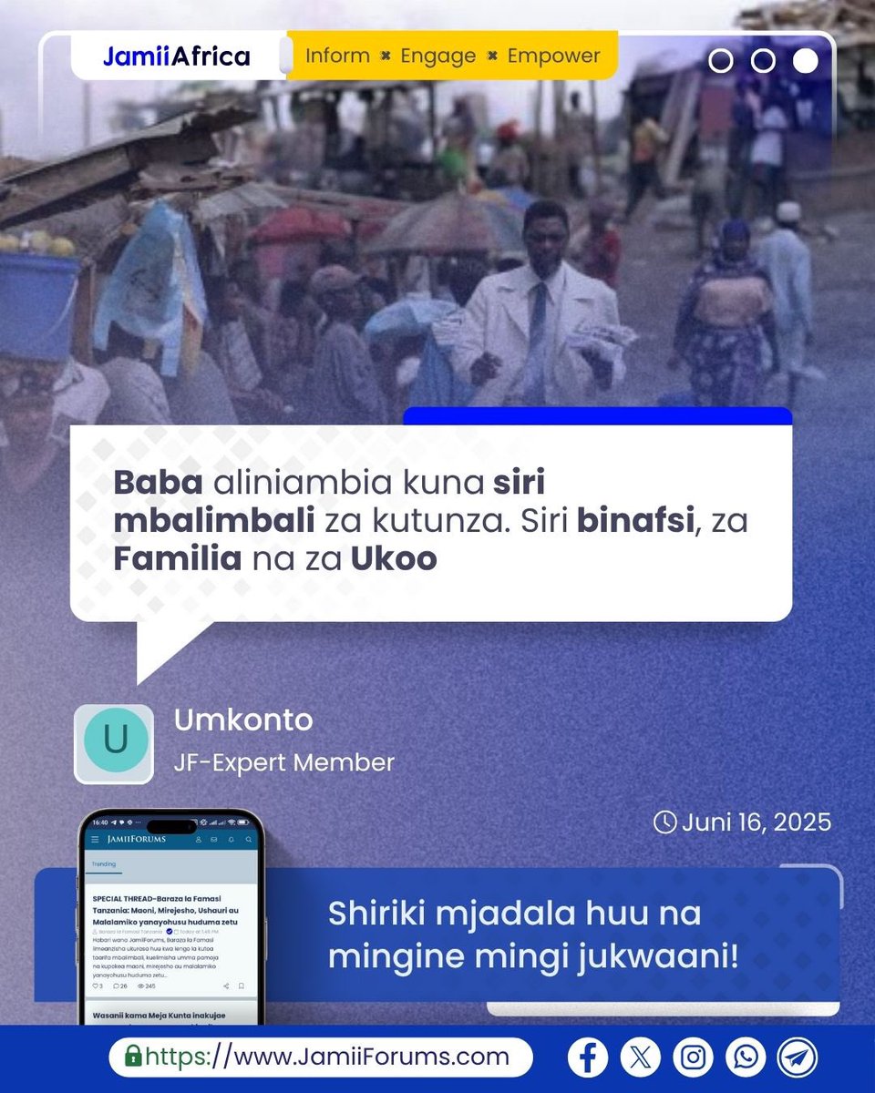 JamiiForums's tweet photo. #MALEZI: Vipi kwa upande wako, Mzazi/Mlezi wako aliwahi kukuhusia jambo gani ambalo bado unalizingatia mpaka sasa?
Mjadala zaidi https://t.co/0pFBYGfGXR
#JamiiForums #JamiiAfrica #JFStories #JFChitChats #Maisha https://t.co/X02uIZExXx