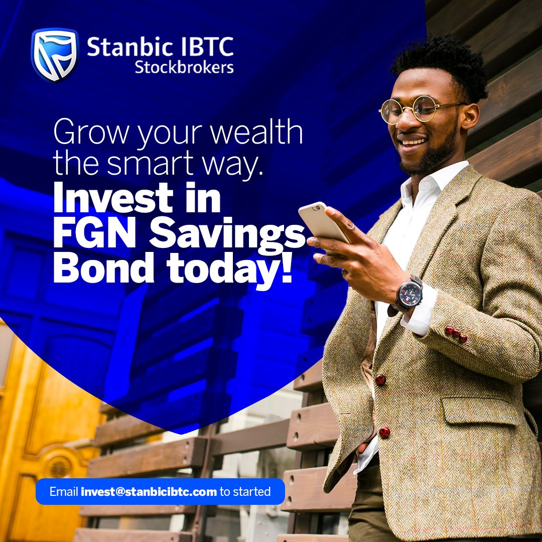 Stanbic IBTC (@stanbicibtc) on Twitter photo Thinking about investing but unsure where to start for stable returns? This is your sign!
Email invest@stanbicibtc.com to start investing in FGN Savings Bond today.
#StanbicIBTC Thinking about investing but unsure where to start for stable returns? This is your sign!
Email invest@stanbicibtc.com to start investing in FGN Savings Bond today.
#StanbicIBTC