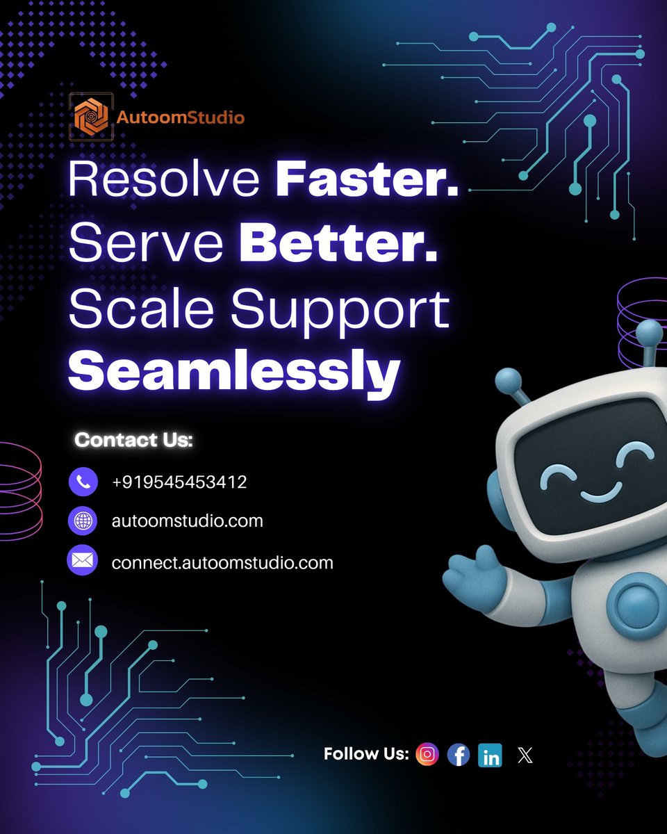 AutoomStudio's tweet image. 🚀 We build intelligent AI Support Agents that deliver:
 ✅ Instant resolutions
 ✅ Context-aware conversations
 ✅ 24/7 support that grows with you
From startups to enterprises—support that never sleeps.
 👉 autoomstudio.com
#AIForSupport #SmartSupportAgent #AutoomStudio