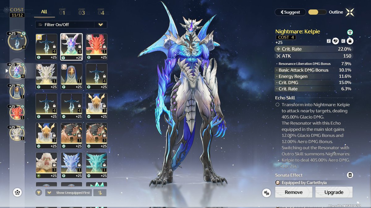 Makenji626's tweet photo. I am just a man with a obsession for perfection. I have 1 echo left that has a few dead stats but she is almost perfect. Even right now she is as perfect as she is going to get for most. My first ever S6R1 in all her glory #WutheringWaves #Cartethyia #Fleurdelys https://t.co/2pmlPuMBJj