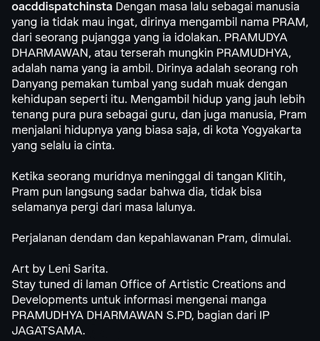 OACDDispatchX's tweet photo. Mengenai sang tokoh utama, PRAM dapat kalian baca di bawah ini. Stay tune dan ikuti terus informasi komik Pramudya Dharmawan S.Pd! https://t.co/xvc8SqB4bx