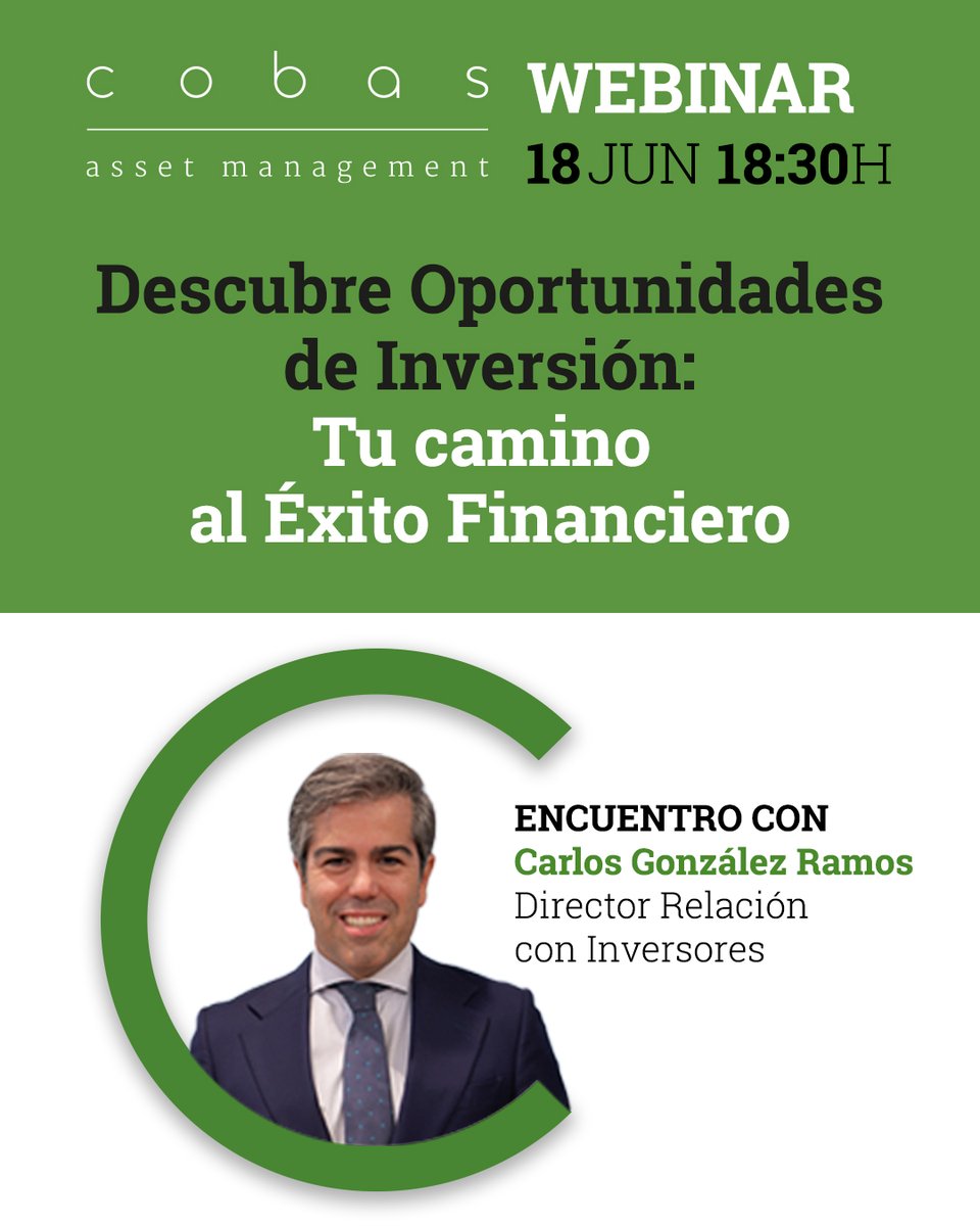 📅 Descubre Oportunidades de Inversión: Tu Camino al Éxito Financiero, el webinar que tendrá lugar el miércoles 18 de junio a las 18:30 horas donde Carlos González Ramos, Director de Relación con Inversores Particulares, tratará los siguientes temas:

1) FILOSOFÍA: La importancia