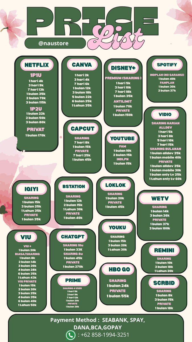 ikdding's tweet image. wts wtb! yang mau beli apk premium bisa di aku yaa! aku ridi banyak apk ada netflix, canva, capcut, disney, viu, prime, vidio, youtube, youku dll. bisa harian atau bulanan aku satset dan fastrep langsung order via wa
💌: wa.me/6285122383991
#zonauang️ #zonajajanᅠᅠ