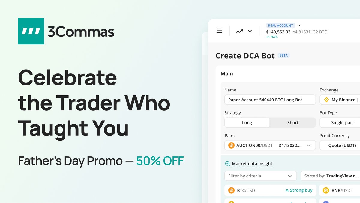 They Taught You to Think Long-Term — Now Help Them Trade That Way

This Father’s Day, give the #1 mentor in your life 50% OFF #3Commas Pro or Expert (1 &amp; 2 year plans). 

3c.wiki/4jTETvh