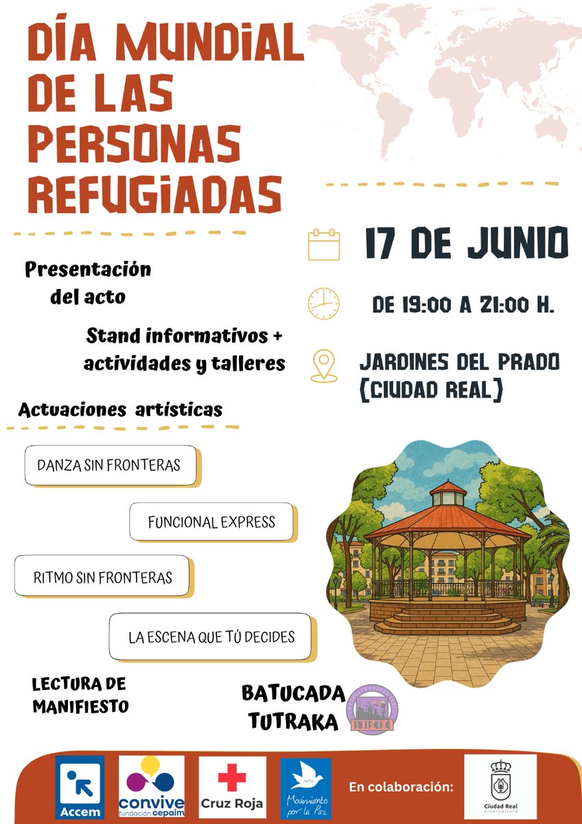 MPDLCiudadReal's tweet image. 👉🏻Os esperamos mañana en los jardines del Prado para celebrar y reivindicar el día de las personas refugiadas