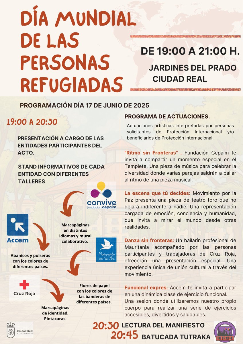 MPDLCiudadReal's tweet image. 👉🏻Os esperamos mañana en los jardines del Prado para celebrar y reivindicar el día de las personas refugiadas