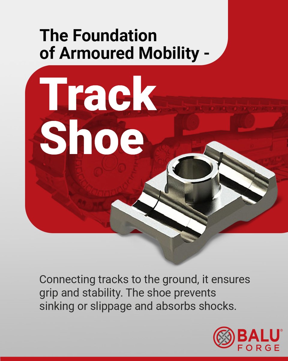 BaluForge's tweet photo. Mines detonate. Rocks claw. Mud swallows. Through it all, the Track Shoe grips the earth, distributing tonnes of armored weight ensuring safety.
#DefenseTechnology #TrackShoes #MilitaryInnovation #ArmoredVehicles #TechInDefense #MobilityMatters #Durability #FutureOfDefense https://t.co/sf3wV6B6Ea