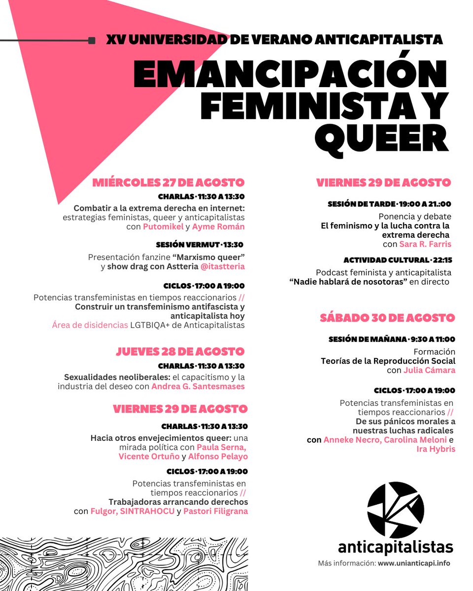 ✨🪻💅🏾 ¿Aún no estáis apuntades? Ven a la #UniAnticapi este verano, del 26 al 31 de agosto en Segovia, y no te pierdas nuestro programa transfeminista 💅🏾🪻✨ 
→ Más información e inscripciones a: unianticapi.info