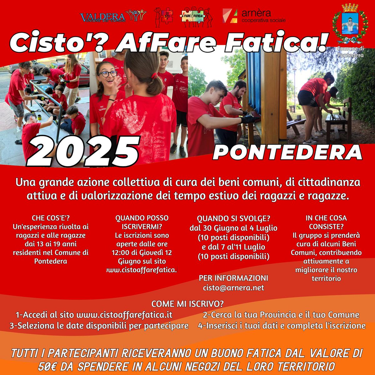 Ritorna, anche per il 2025, a #pontedera, il progetto Ci sto a fare fatica. Nella locandina tutte le informazioni utili