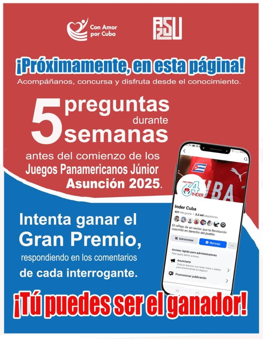 ¡Próximamente en la página dd Facebook de #InderCuba!
#Cuba rumbo a los Juegos Panamericanos Júnior de #Asunción2025.
#ConAmorPorCuba