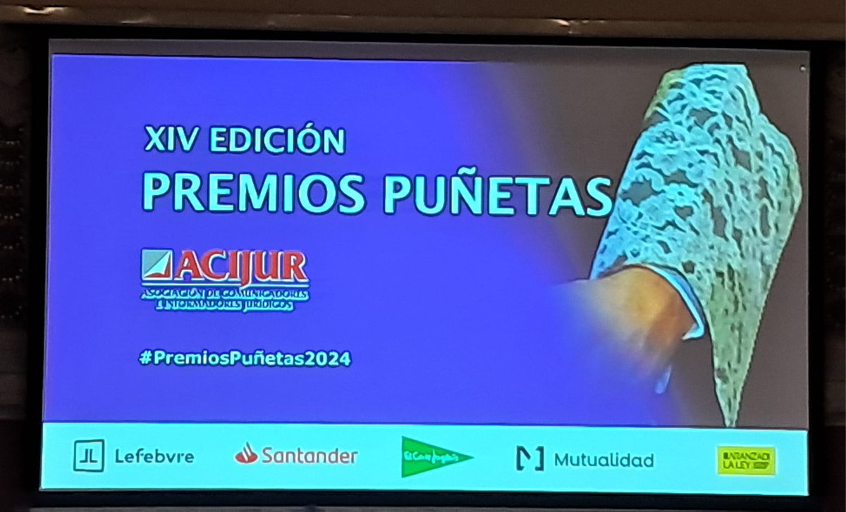 ACIJUR (@acijur) on Twitter photo Damos las gracias a nuestros patrocinadores <a href="/santander_es/">Santander España</a> <a href="/elcorteingles/">El Corte Inglés</a> <a href="/Mutualidad_es/">Mutualidad</a> <a href="/Lefebvre_ES/">Lefebvre</a> <a href="/aranzadilaley/">ARANZADI LA LEY</a> por su apoyo y por hacer este evento posible y ¡hasta el año que viene! #PremiosPuñetas2024 #PremiosPuñetas Damos las gracias a nuestros patrocinadores <a href="/santander_es/">Santander España</a> <a href="/elcorteingles/">El Corte Inglés</a> <a href="/Mutualidad_es/">Mutualidad</a> <a href="/Lefebvre_ES/">Lefebvre</a> <a href="/aranzadilaley/">ARANZADI LA LEY</a> por su apoyo y por hacer este evento posible y ¡hasta el año que viene! #PremiosPuñetas2024 #PremiosPuñetas
