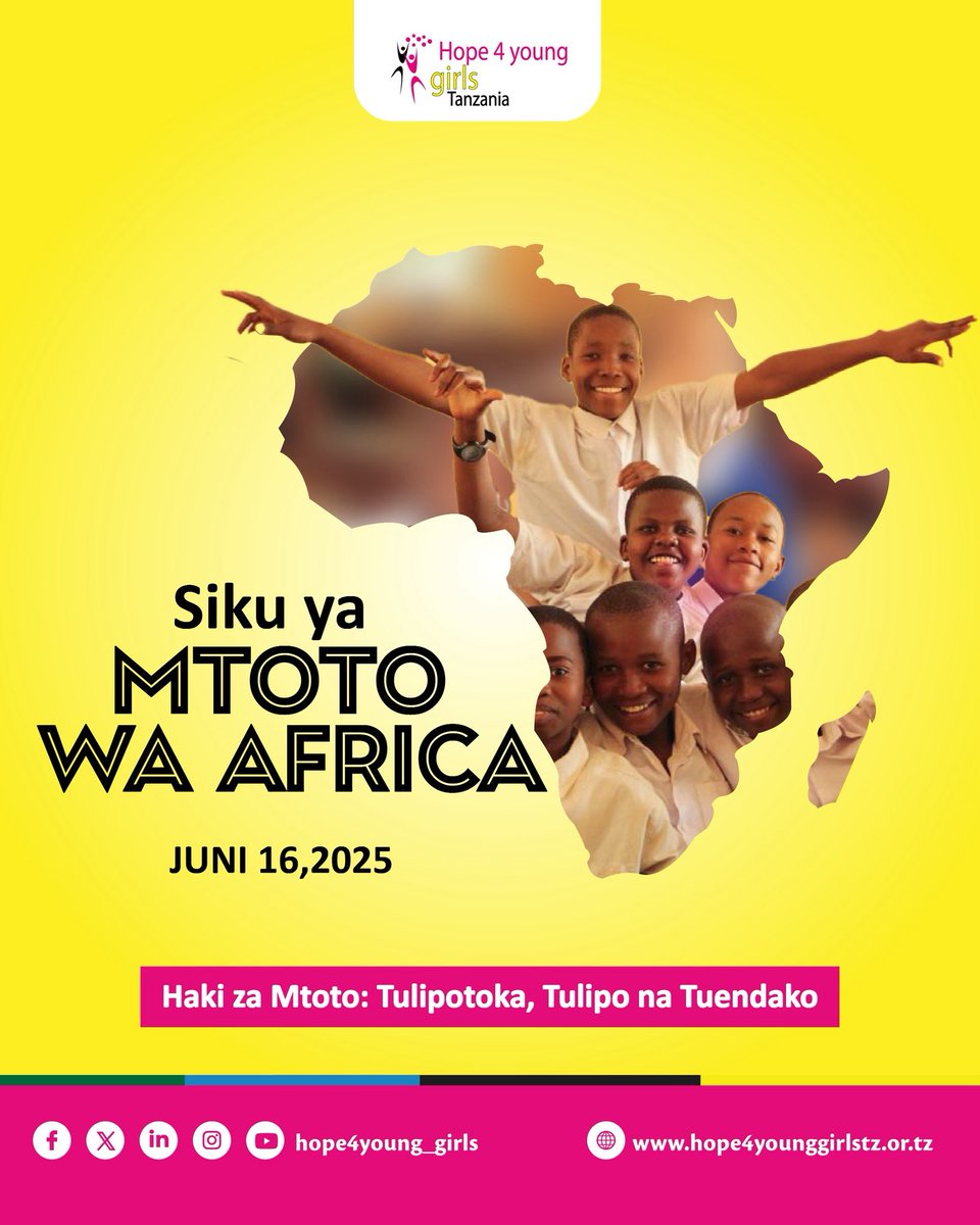 Siku ya Mtoto wa Africa 2025✨🌍
Haki za Mtoto: Tulipotoka, Tulipo na Tuendako.
Leo tunasherehekea nguvu, ndoto, na mustakabali mzuri wa kila mtoto wa Kiafrica. Uwezo wao hauna mipaka
#sikuyamtotowaafrika