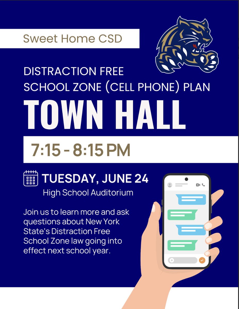We want to hear from you! Join us next Tues, 6/24 to learn more about the statewide Distraction Free School Zone law taking effect this coming school year. We will gather your feedback &amp; questions. Thanks for joining in the conversation! #WeAreSweetHome