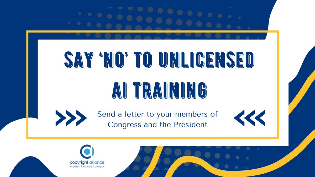 America’s core copyright industries add $2 trillion dollars to our GDP and employ more than 11 million workers. Sign onto our letters to Congress and the President urging them to protect creators from unlicensed #AI training on copyrighted works! bit.ly/3FK0vMt