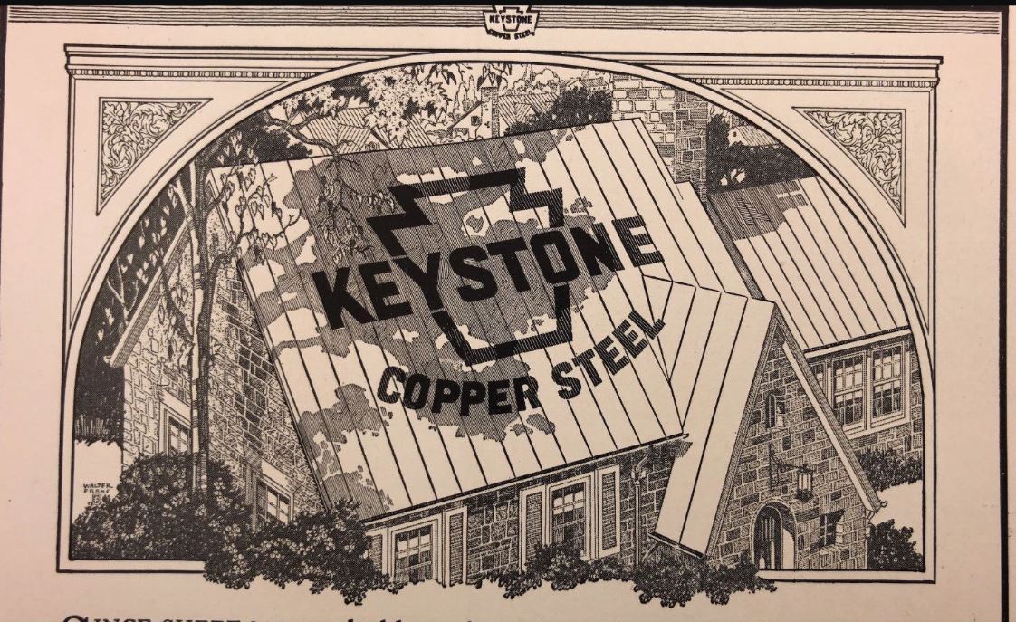 ReportRoof's tweet photo. This Week in Roofing History 🏡
In 1926, Keystone Copper Steel of Pittsburgh set the standard in metal roofing. Durable, elegant, and proudly American-made, their stamped steel roof panels were as functional as they were beautiful.

#RoofingHistory #SteelRoofing #KeystoneSteel https://t.co/J8LAu0nYzP