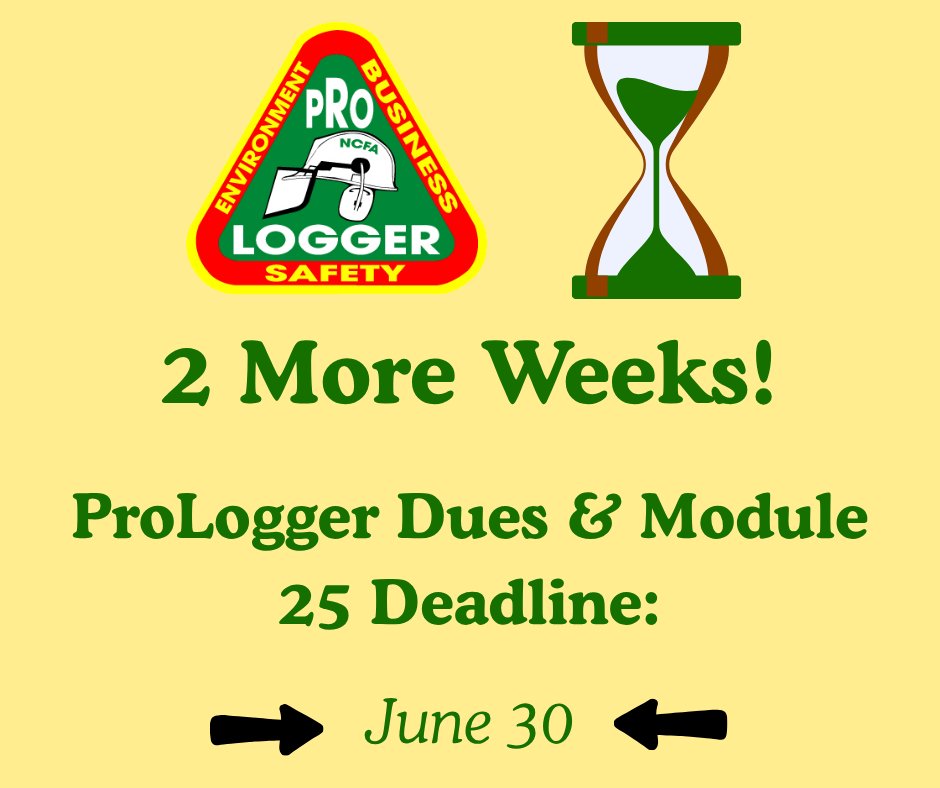 NCForestryAssoc's tweet image. Attention ProLoggers! You have 2 weeks to complete your Module 25 training and submit your annual dues. Both items must be completed by June 30 to remain in good standing. Visit our website today! Questions? Contact Mike Powell at mpowell@ncforestry.org.

bit.ly/4mQCm7Y