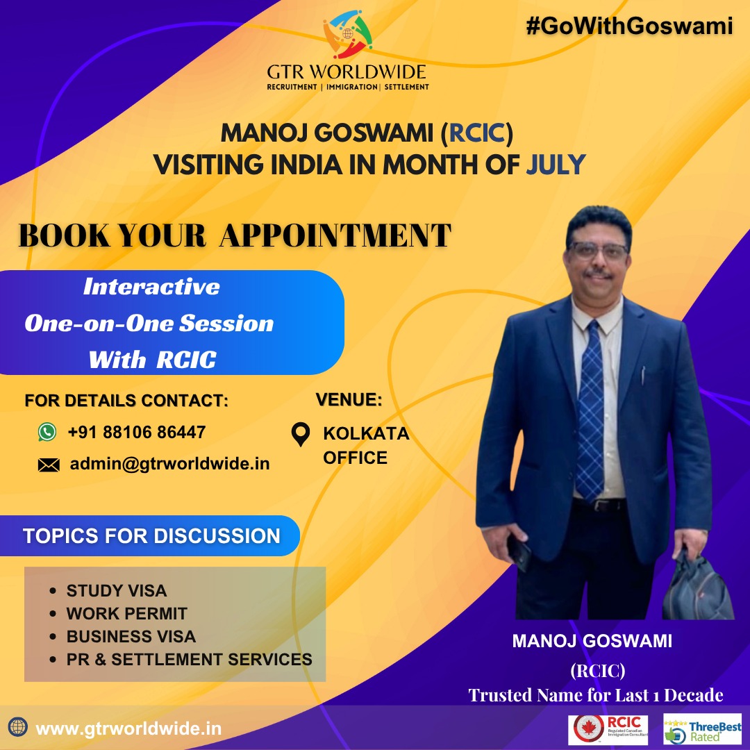 greentechcanada's tweet image. 📢 Meet RCIC Manoj Goswami in Kolkata this July!
Get expert advice on Study Visa, Work Permit, Business Visa &amp;amp; PR Services.
✅ One-on-One Session
📞 +91 88106 86447 | admin@gtrworldwide.in
Limited slots – Book Now!

#GoWithGoswami #CanadaPR #RCIC #CanadaVisa