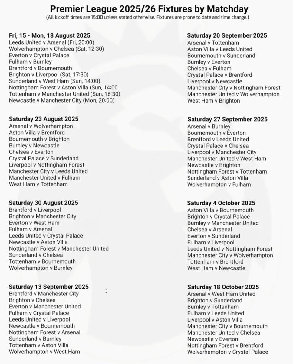 ethncrsn's tweet photo. Alleged ‘leaked PL Fixture list’ https://t.co/F89reiZdxV
