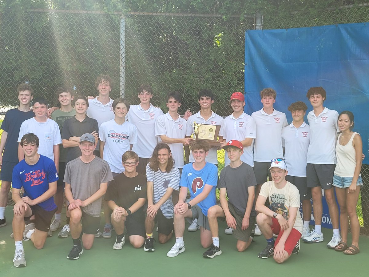 Last Wednesday, our boys' tennis team beat HF for the 2nd time this season. That win secured them lone possession of the Colonial Conference Liberty Division Championship &amp; a perfect season 22-0! Along the way, they were also crowned sectional &amp; State Champs! Kudos to our team!