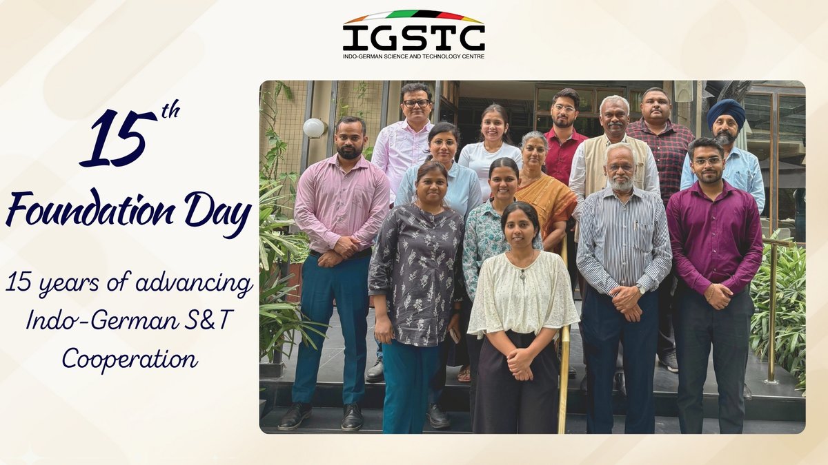 IGSTC celebrated its 15th foundation day today. On this occasion, we extend our gratitude to DST, BMFTR, our well-wishers and stakeholders for their invaluable support in fostering 15 years of successful Indo-German S&amp;T cooperation.
<a href="/IndiaDST/">DSTIndia</a> <a href="/bmftr_bund/">BMFTR</a> <a href="/rmadhan2000/">R Madhan</a>