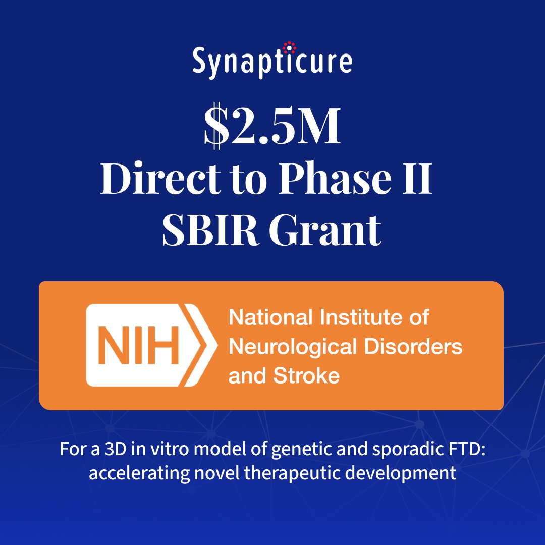 synapticure's tweet photo. Big news: @synapticure’s R&amp;D team was just awarded a $2.5M SBIR grant from the @NINDStrials to expand our laboratory research!

➡️ https://t.co/EtxwS1qYlw https://t.co/XVL6qWtS2E