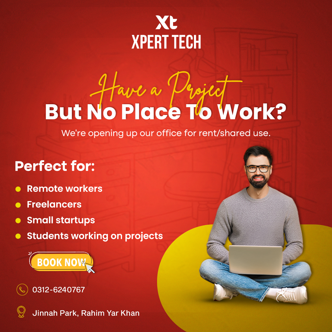 XpertTechNet's tweet image. Need a Space to Work on Your Big Ideas?

🏢 Comfortable, quiet, and connected — now available for rent/shared use in Jinnah Park, Rahim Yar Khan.

📞 Let’s customize the plan for your needs: 0312-6240767

#CoworkingSpace #RemoteWork #OfficeForRent #RahimYarKhan #WorkSpace