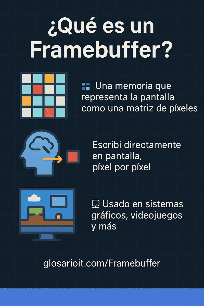 GlosarioIT's tweet image. 🖥️ ¿Qué es un #Framebuffer?
Es una memoria donde podés escribir píxeles 🧠➡️🖼️ directamente como en una matriz 📊. Ideal para mostrar imágenes en pantalla 🎮🧑💻
🧾 Definición completa:
glosarioit.com/Framebuffer
#Tecnología #Informática #Linux #PixelArt @muycomputer @xataka