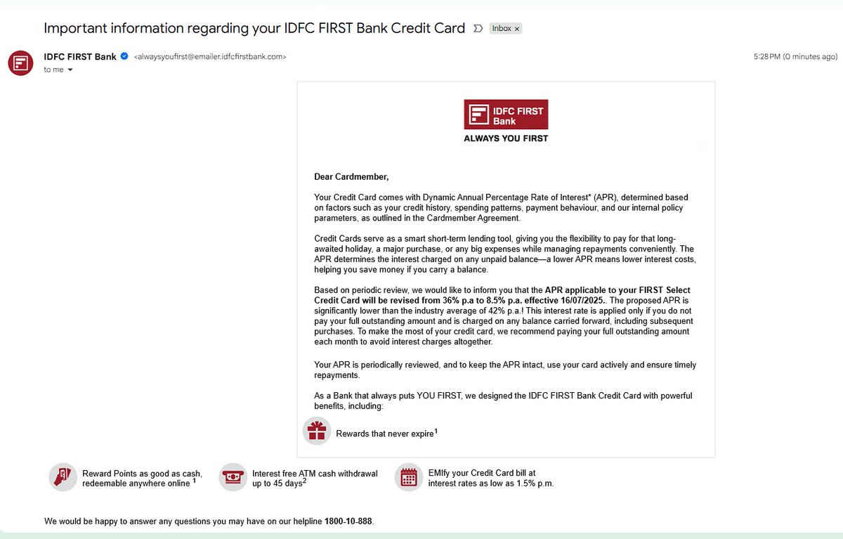 suhagkmaru's tweet photo. Idfc sending lower APR means based on your credit history you can be elegible for lower interest rate.

For me its 8.5% PA which is at par with home loan interest rate !!!!!

Whats your views ??

Who has got this benefit please comment and share https://t.co/7MPT2OgpFr
