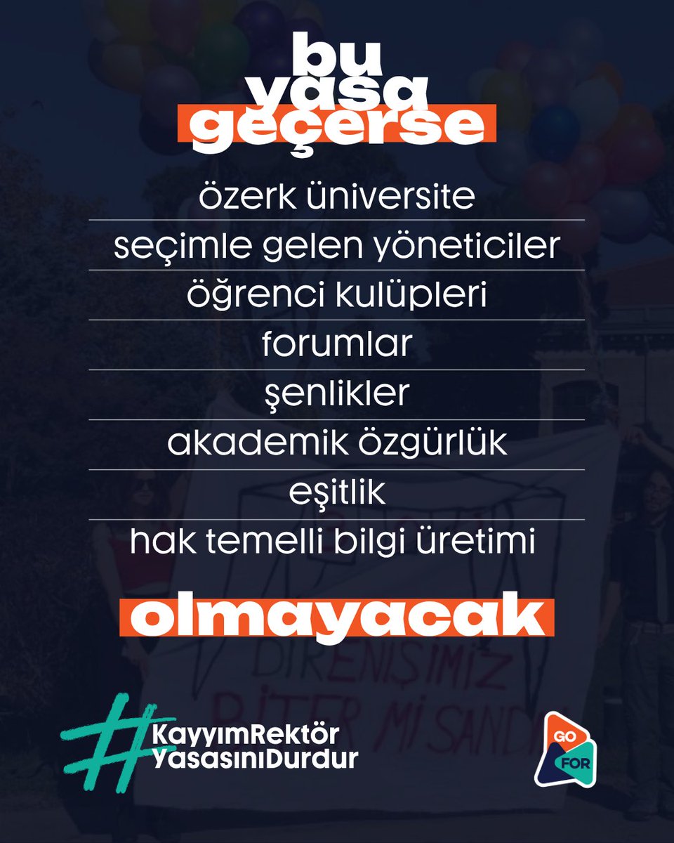 🎓 Üniversitelerin kaderi bu hafta Meclis Genel Kurulu’nda belirlenecek.

📜 Kayyım rektör uygulamasını yasallaştıran teklif, sadece bir kanun değil: Gençliğin iradesine doğrudan bir müdahale.

Bu yasa geçerse:
❌ Seçimle belirlenen yöneticiler olmayacak
❌ Kulüpler, forumlar,