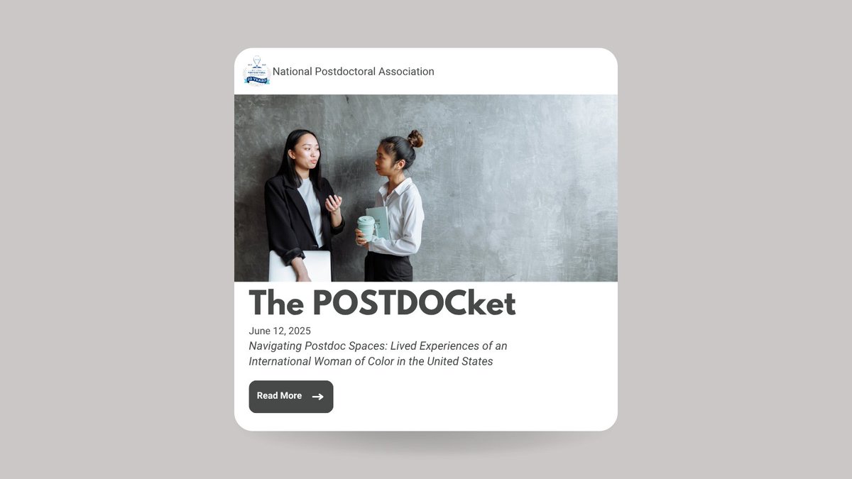 The #POSTDOCket: Navigating Postdoc Spaces: Lived Experiences of an International Woman of Color in the United States

Read more at the 🔗! ow.ly/62La50W6rC6 // #postdocs #postdoctoralscholars #postdoclife #internationalscholars #equityinacademia #highered #womeninscience