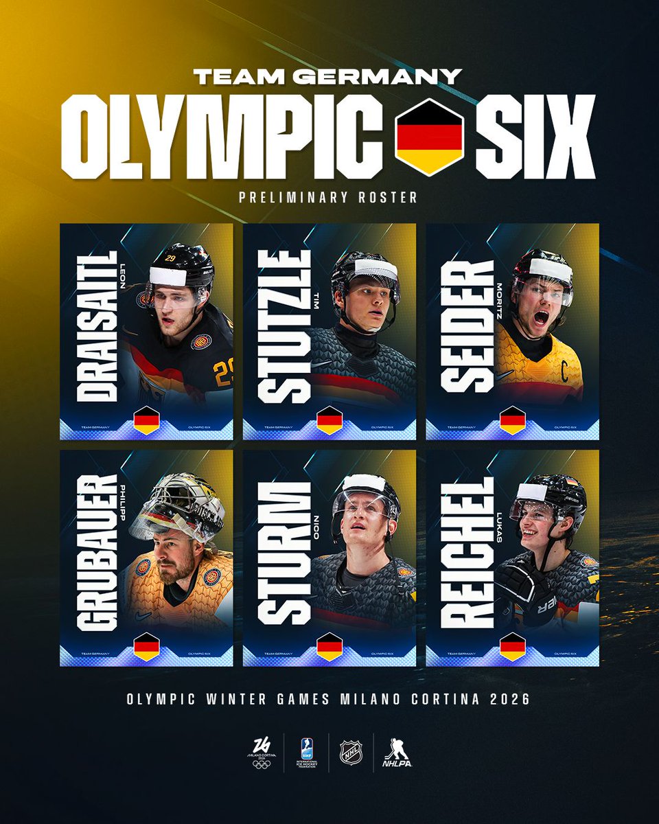 Olympia 2026: Die ersten sechs Spieler für den vorläufigen Kader der DEB-Männer stehen fest 🇩🇪

Das Turnier findet vom 11. bis 22.02. in Mailand statt. In der Gruppe C trifft Deutschland auf die 🇺🇸, 🇱🇻 &amp; 🇩🇰. Weitere Infos zur Olympic Six 👉 tinyurl.com/2xwvpkyk

#debteams