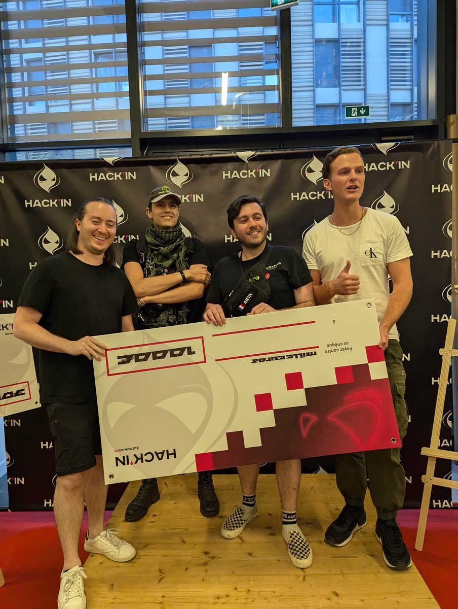 exegogol's tweet photo. Hack'In - south of France 🇫🇷☀️ What a great event! And victory does a have a sweet taste... 😏

Gave a talk, took part in the CTF, finished 2nd place 🥈 and won €1000 🎉

First and only to solve the AD by @rayanlecat 
S/o to the ExegolMon team @volker_carstein @AzeTIIx and Aless https://t.co/KB8nGMlvRQ