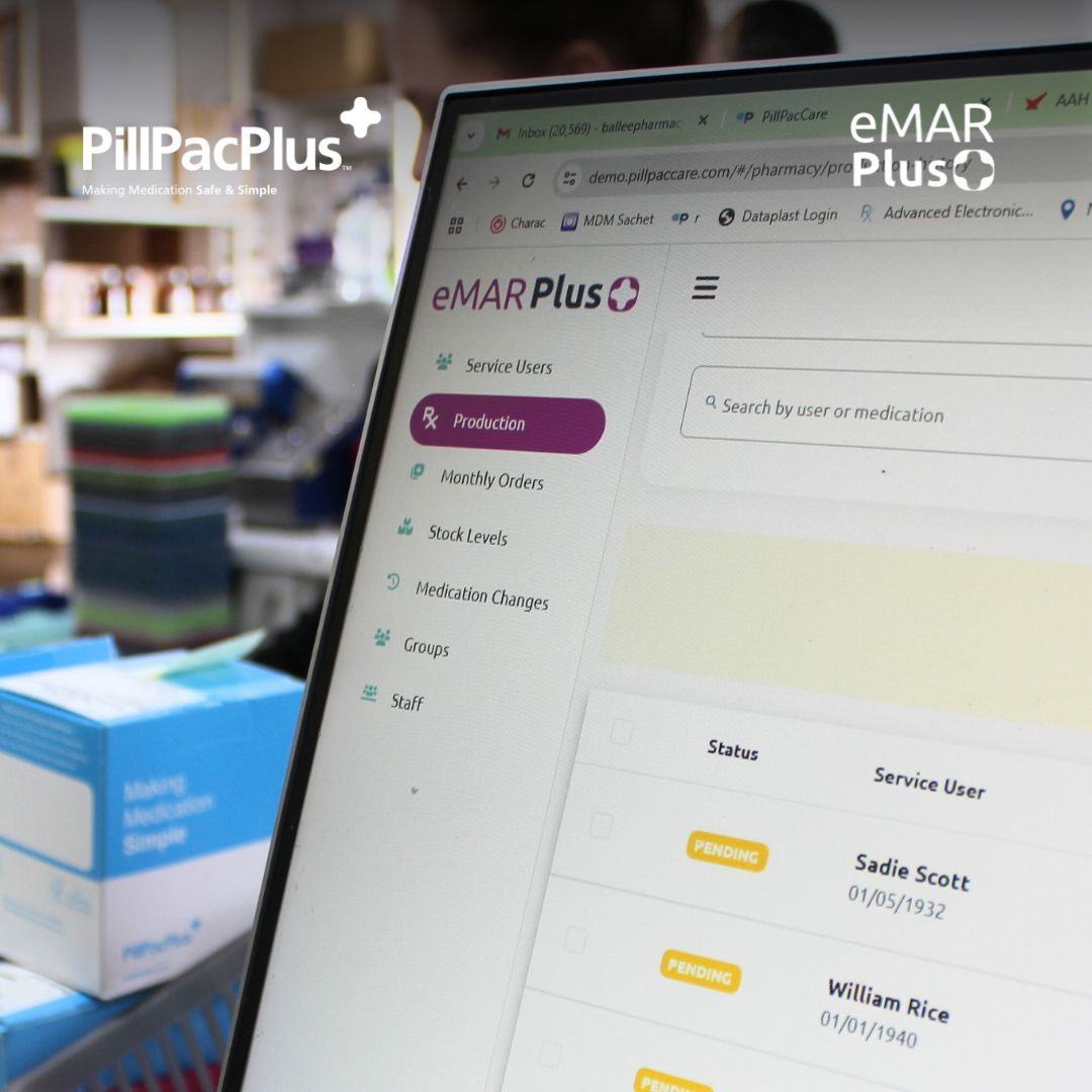 PillPacPlus's tweet image. 📍 Behind the scenes at Ballee Pharmacy

See how @eMARPlus is transforming med rounds:

📦 Barcoded, traceable pouches
✅ Real-time tracking
🕒 Half the time to complete a round

From pharmacy to care home, we’re making medication safe &amp;amp; simple.

#eMARPlus #PillPacPlus