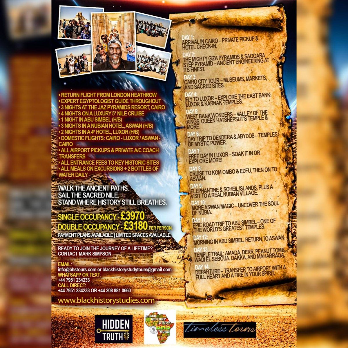 Unveil the Secrets of the Pharaohs. Discover the Mysteries of Ancient Egypt. Experience the Magic of the Nile. 🐪 14 day 'The Ultimate Egypt Experience' Tour from Friday 18 September 2026 – Friday 2 October 2026. Payment Plans available! More info:  blackhistorystudies.com/study-tours/th…