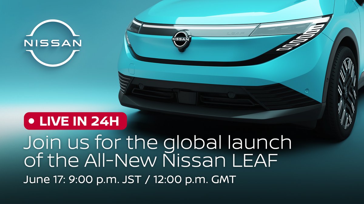 24 hours to go! ⏳
The all-new Nissan LEAF is ready to take the spotlight and redefine what it means to move in style. 

Don’t miss the global launch on June 17 🕘 9:00 pm JST / 12:00 pm GMT
🔗 youtu.be/fvz2KnFF1a4
#Nissan #NissanLEAF #PowerToMoveYou