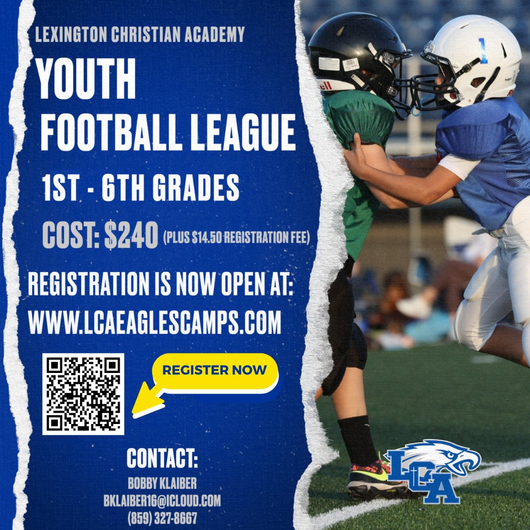 🏈 Registration is officially open for the LCA Youth Football League! Join us for a season of learning the fundamentals of football and putting them into action in game-like settings. For more info and to register, go to  ow.ly/qqiA50W8K6H.

#WeAreLCA #LCAFootball