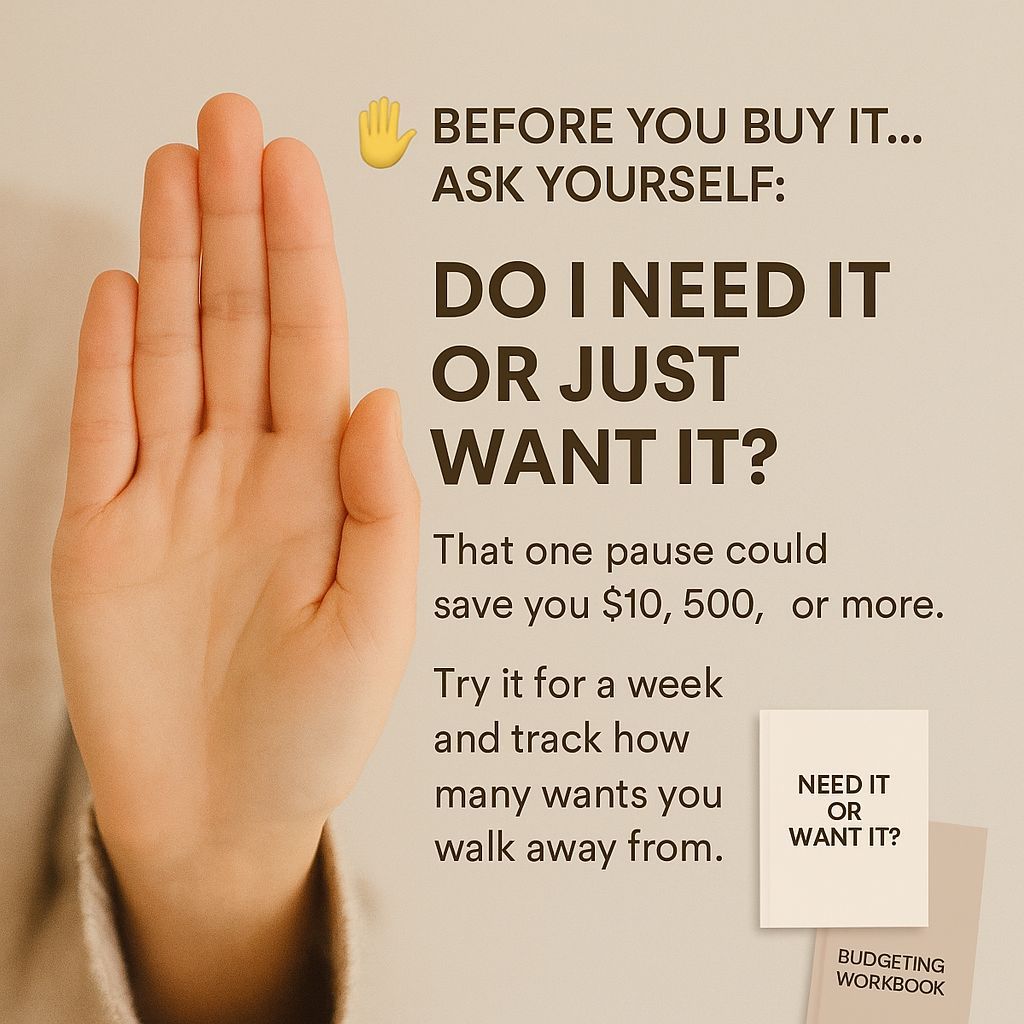 MelRomanOnline's tweet photo. ✋ Before you buy it… ask yourself:
“Do I need it or just want it?”

That one pause could save you $10, $100, or more.
💡 Try it for a week and track how many wants you walk away from.

✍️ What's the last thing you talked yourself out of buying?

#MoneyMindset #StopOverSpending https://t.co/8Rhm2zYbci