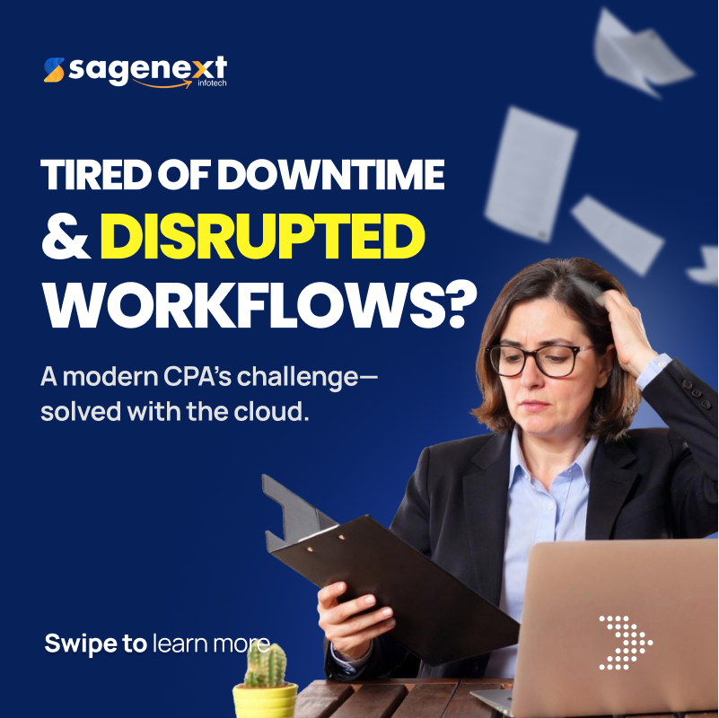 Sagenextinfo's tweet image. Lisa’s CPA firm was plagued by downtime and outdated systems.

She switched to #Sagenext Cloud Hosting → 40% productivity increase and 24/7 QuickBooks access.

💬 “It gave us control, flexibility, and trust again.”

#QuickBooksHosting #RemoteCPA #ClientStory #CloudAccounting
