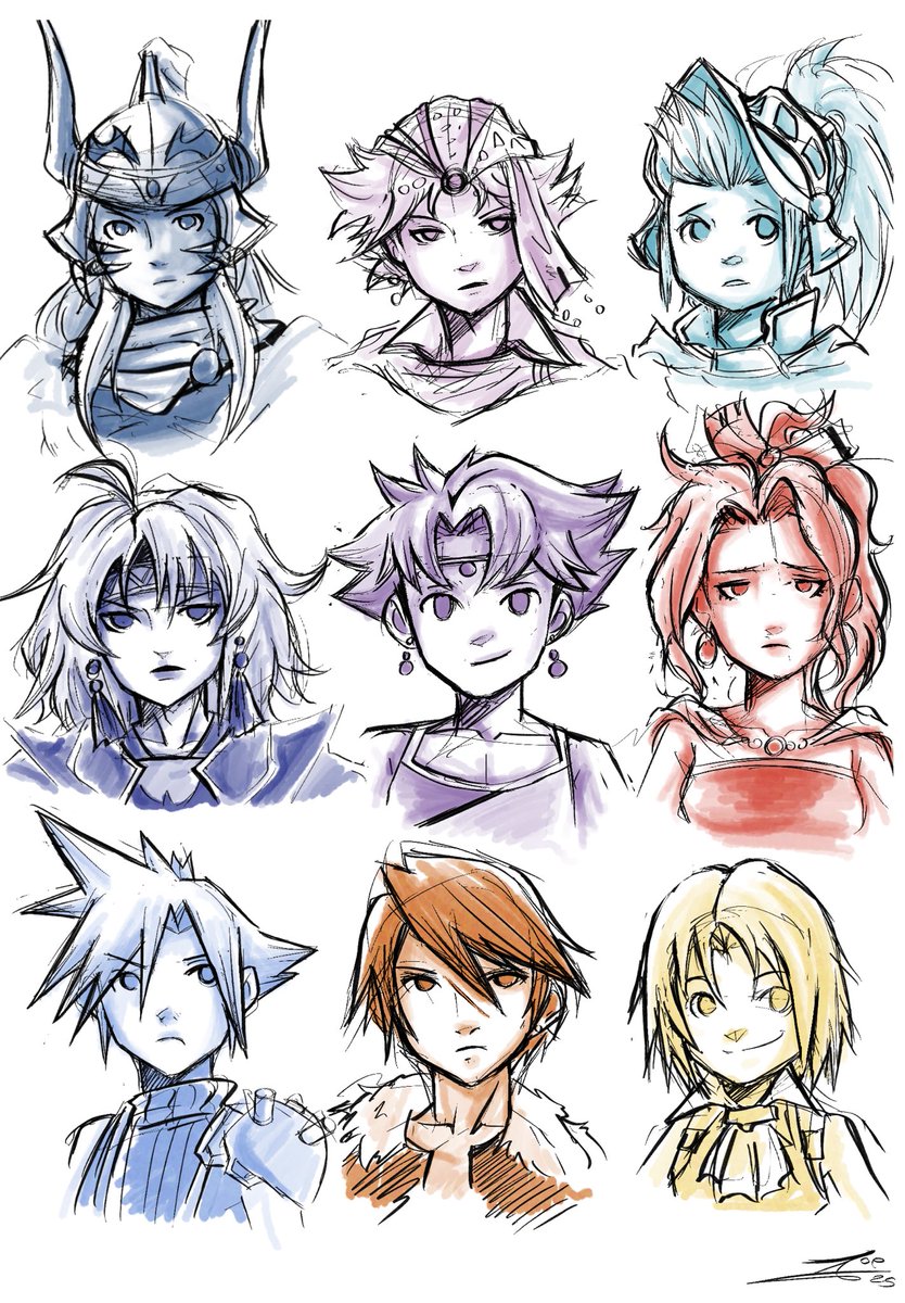 Final Fantasy 1~9 Main Characters sketch