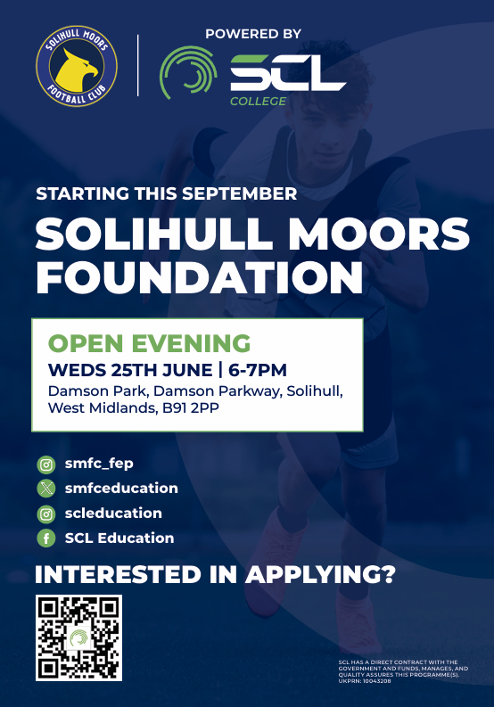 Exciting times ahead!

We are delighted to officially announce that for the 25/26 season and onward our programme is moving entirely in-house to be delivered from Solihull Moors FC in partnership with <a href="/SCLeducation/">scleducation</a> 

Applications are now live!

scleducation.co.uk/find-a-centre/…